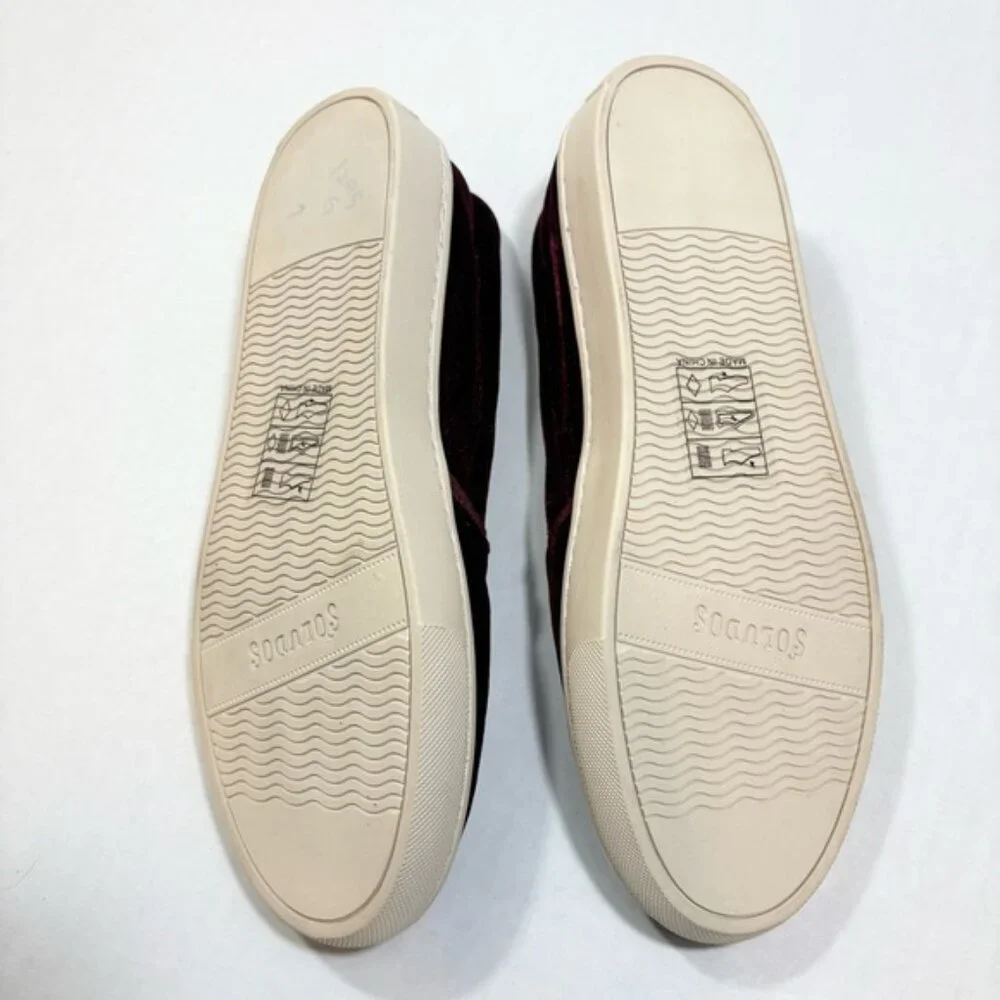 Soludos Velvet Llama Slip On Sneakers Size 7 Burgundy Wine Casual Boho - Picture 10 of 11